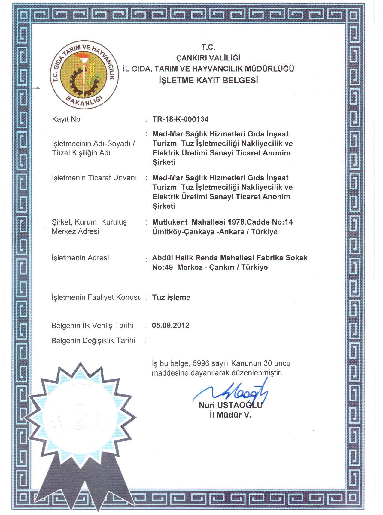 İşletme Kayıt Belgesi