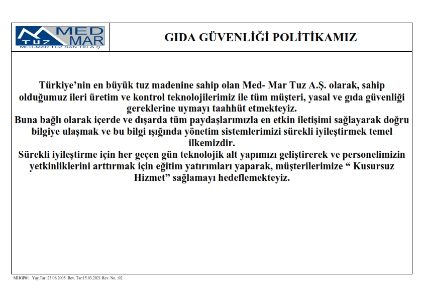 Gıda Güvenliği Politikası